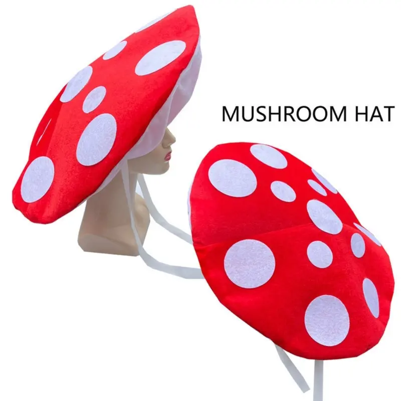 652F Realistic Mushroom Hat With White Dots Unisex Costume Hat For Roleplay Halloween Party DressingUp Accessory Headpiece