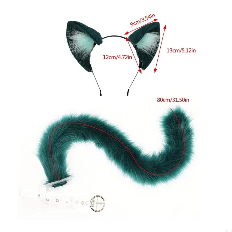 Wolf Foxes Ears Headband Cats Tail Soft Plush Adjustable for Christmas Halloween Cosplay Party Costume Accessories