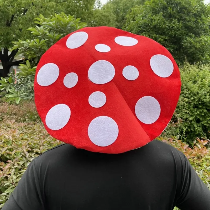 652F Realistic Mushroom Hat With White Dots Unisex Costume Hat For Roleplay Halloween Party DressingUp Accessory Headpiece