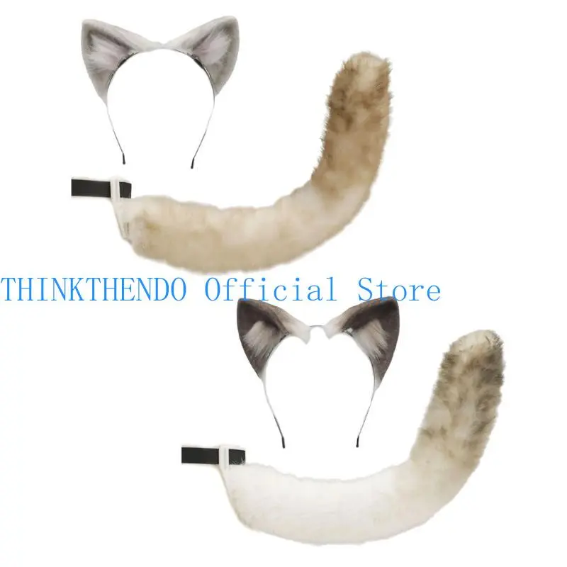 39BB Cats Ears Headbands Fauxs Furs Foxes Tail Halloween Cosplay Party Costumes