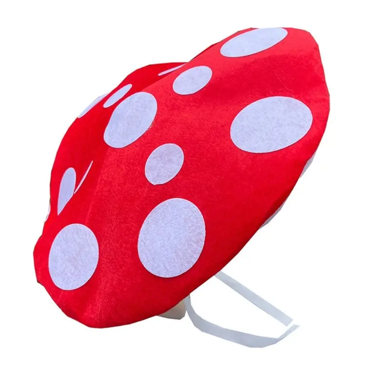 652F Realistic Mushroom Hat With White Dots Unisex Costume Hat For Roleplay Halloween Party DressingUp Accessory Headpiece