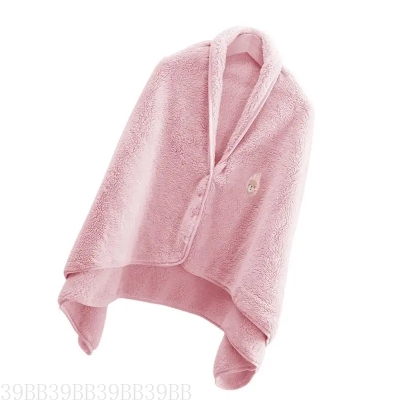 652F Multiuse Soft Coral Fleece Shawl Wearable Blanket with Button Closure for Couch Sofa Chair and Air Conditioning Use