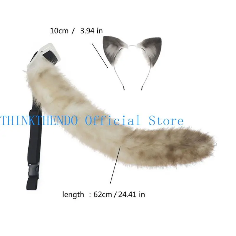 39BB Cats Ears Headbands Fauxs Furs Foxes Tail Halloween Cosplay Party Costumes