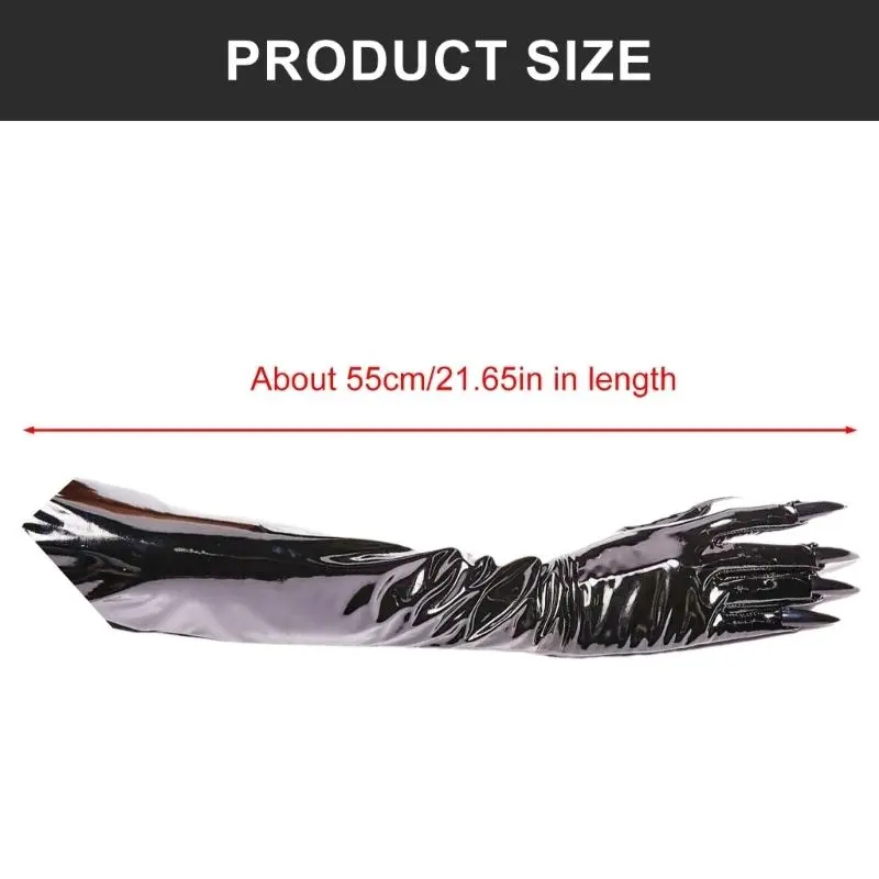 652F Enamel Leather Long Nails Gloves for Female Party Wear Halloween Witch Costume Gloves for Evening Galas and Masquerades