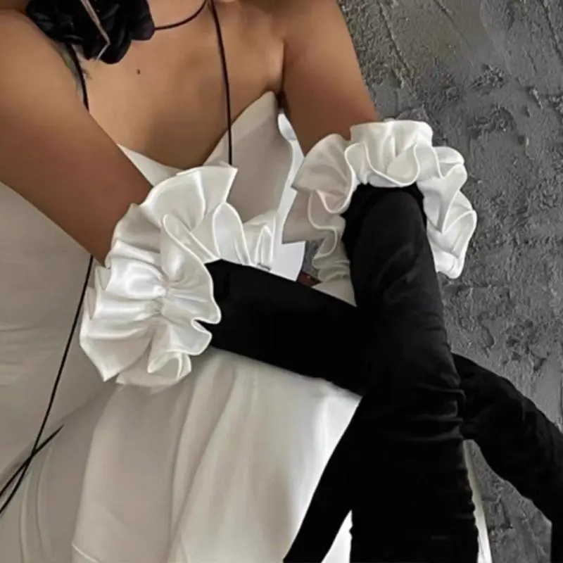 652F Evening Long Gloves Ruffle French Ruffle for Wedding Proms for Women and Girls 1920s Theme Musical Operas Dancing