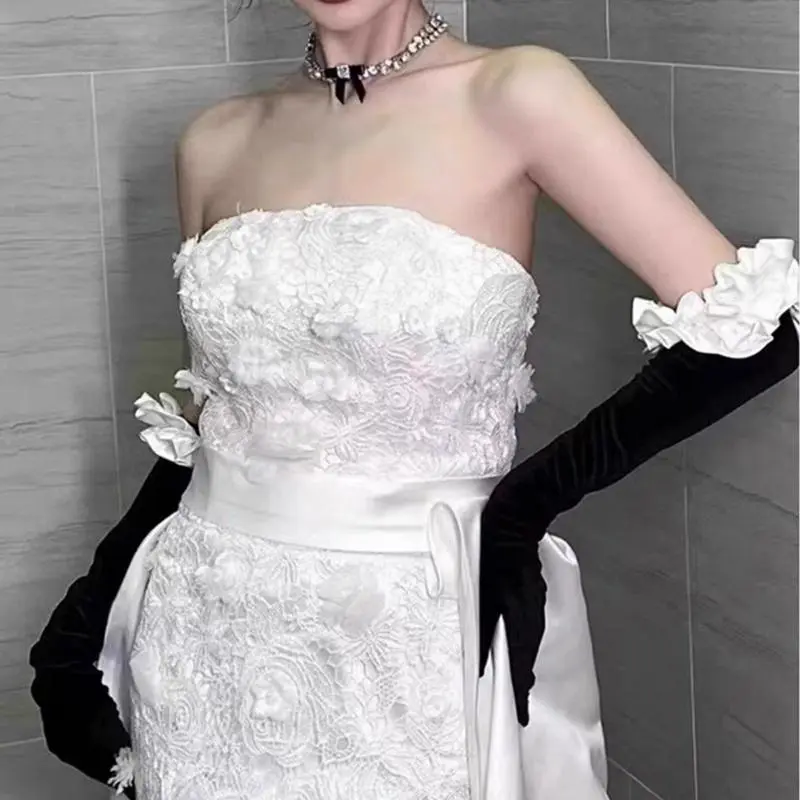 652F Evening Long Gloves Ruffle French Ruffle for Wedding Proms for Women and Girls 1920s Theme Musical Operas Dancing