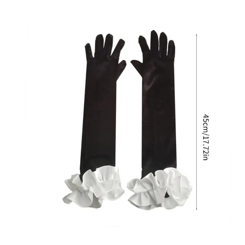 652F Evening Long Gloves Ruffle French Ruffle for Wedding Proms for Women and Girls 1920s Theme Musical Operas Dancing