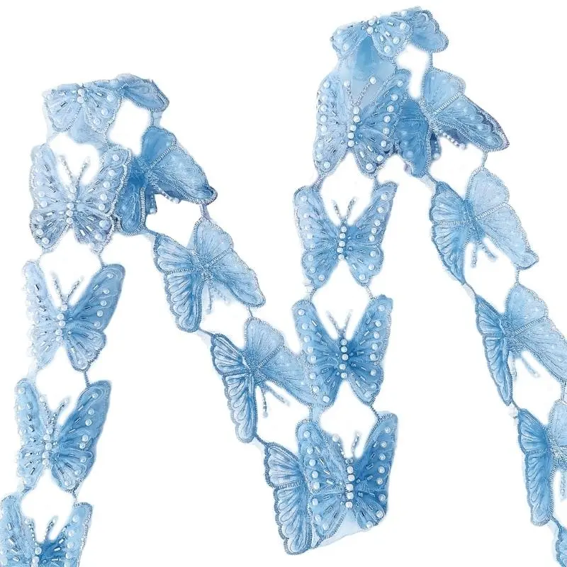 652F Elegant Sequins Butterfly Lace Applique Handmade Decoration Beadede Patches for Fashion Bridal Attires