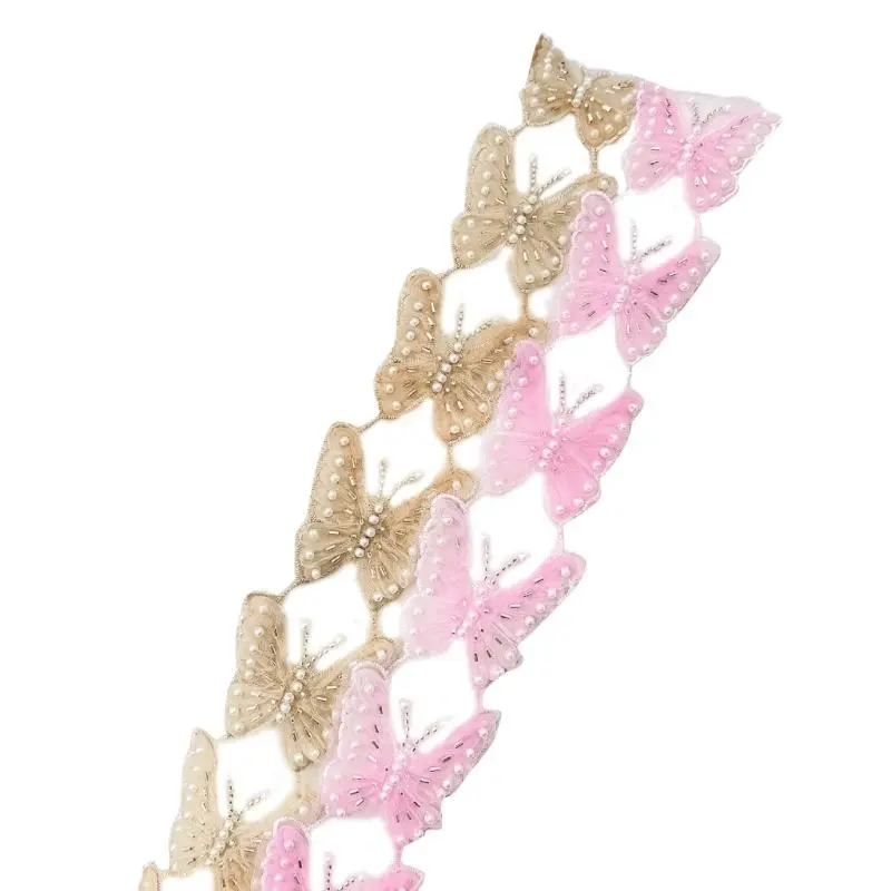 652F Elegant Sequins Butterfly Lace Applique Handmade Decoration Beadede Patches for Fashion Bridal Attires
