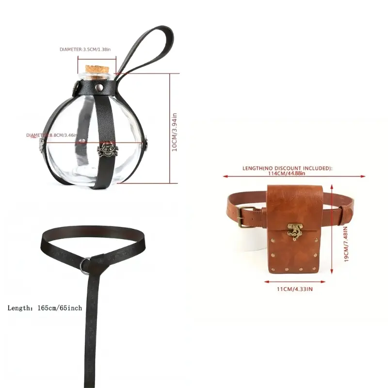 652F Vikinges Costume Accessories,Medieval Pirate Potion Bottles Hook Strap Halloween Cosplay Costume