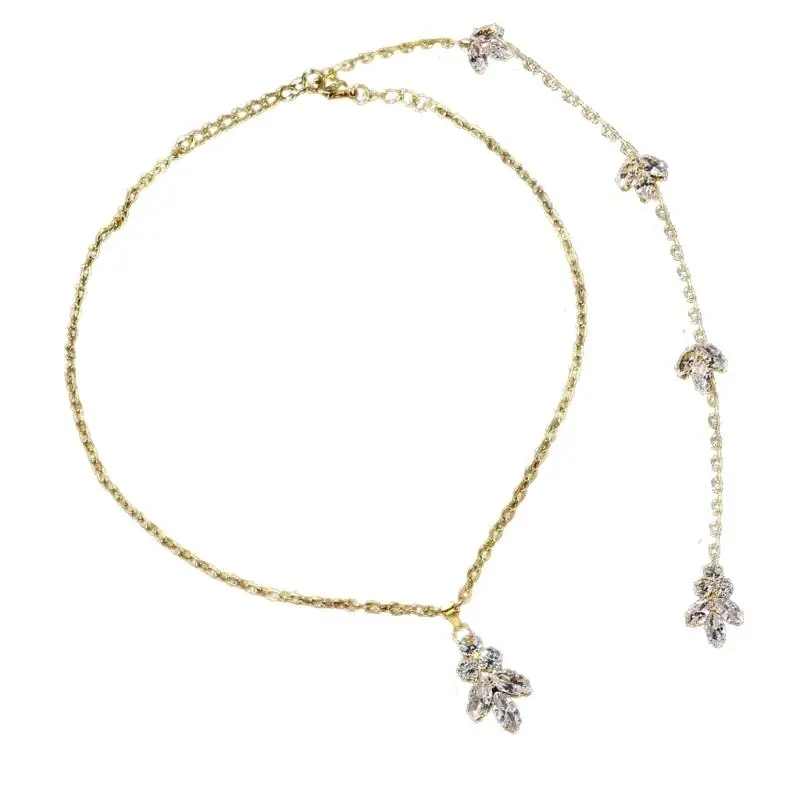 652F Rhinestones Bridal Back Chain Necklace Long Drop for Women Bride Ladies Body Chain Wedding Dress Body Jewelry Accessory