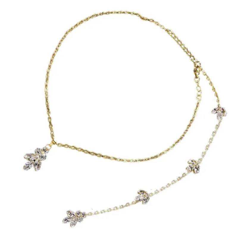 652F Rhinestones Bridal Back Chain Necklace Long Drop for Women Bride Ladies Body Chain Wedding Dress Body Jewelry Accessory