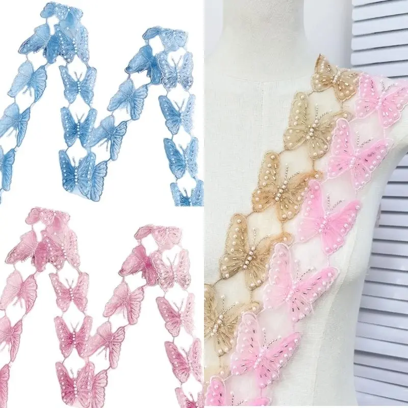 652F Elegant Sequins Butterfly Lace Applique Handmade Decoration Beadede Patches for Fashion Bridal Attires