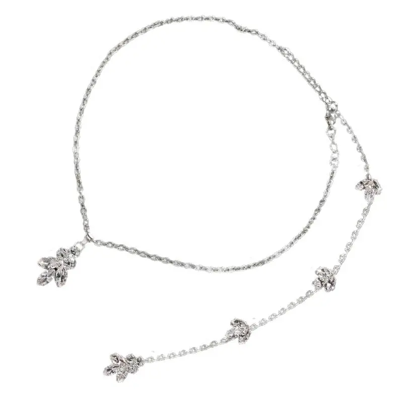 652F Rhinestones Bridal Back Chain Necklace Long Drop for Women Bride Ladies Body Chain Wedding Dress Body Jewelry Accessory