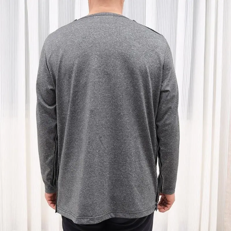 652F Full Tear Away Long Sleeve Chemo Port Access Shirt Full Open Side Dialysis Chemo Clothing Post Surgeries Shirt