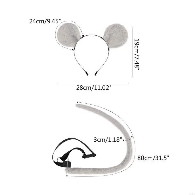 Animal Cosplay Costumes Faux  Mouse   Wolf Furry Tail and Ears Headband for Halloween Party Costume Accessories