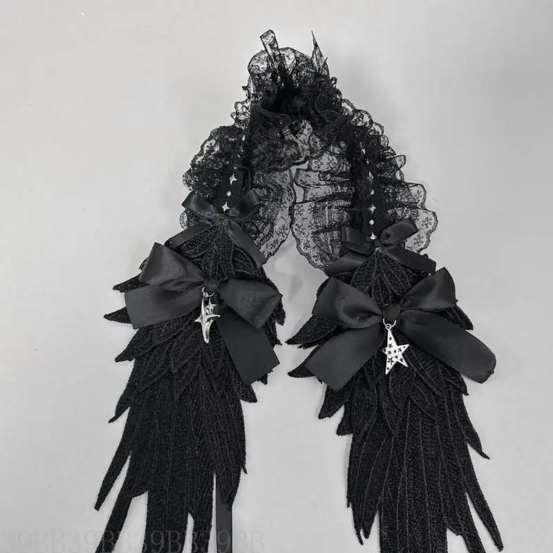 39BB Punk Angelic Winged Hairband Cosplay Headpiece Ruffle Lace Headband For Masquerades And Halloween Party Photography Wear