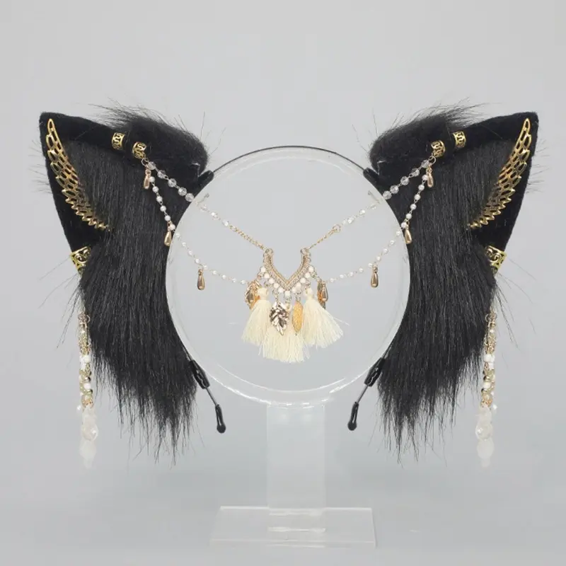652F Faux Furs Wolf Cats Foxes Tail Wolf Cats Foxes Tail Wolf Ears Headbands Animal Cosplay Costumes for Halloween Christmas