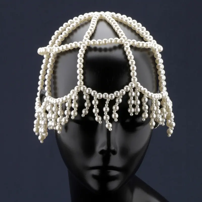652F Elegant Pearls Beaded Hat Wedding Headwear Handmade Pearla Embroidered Hat for Weddings & Special Event