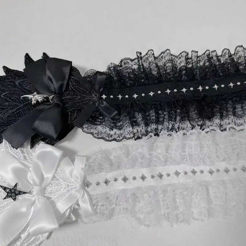 39BB Punk Angelic Winged Hairband Cosplay Headpiece Ruffle Lace Headband For Masquerades And Halloween Party Photography Wear