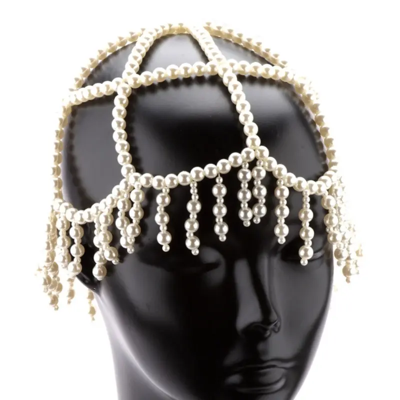 652F Elegant Pearls Beaded Hat Wedding Headwear Handmade Pearla Embroidered Hat for Weddings & Special Event