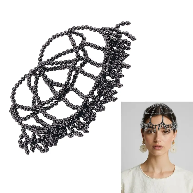 652F Elegant Pearls Beaded Hat Wedding Headwear Handmade Pearla Embroidered Hat for Weddings & Special Event