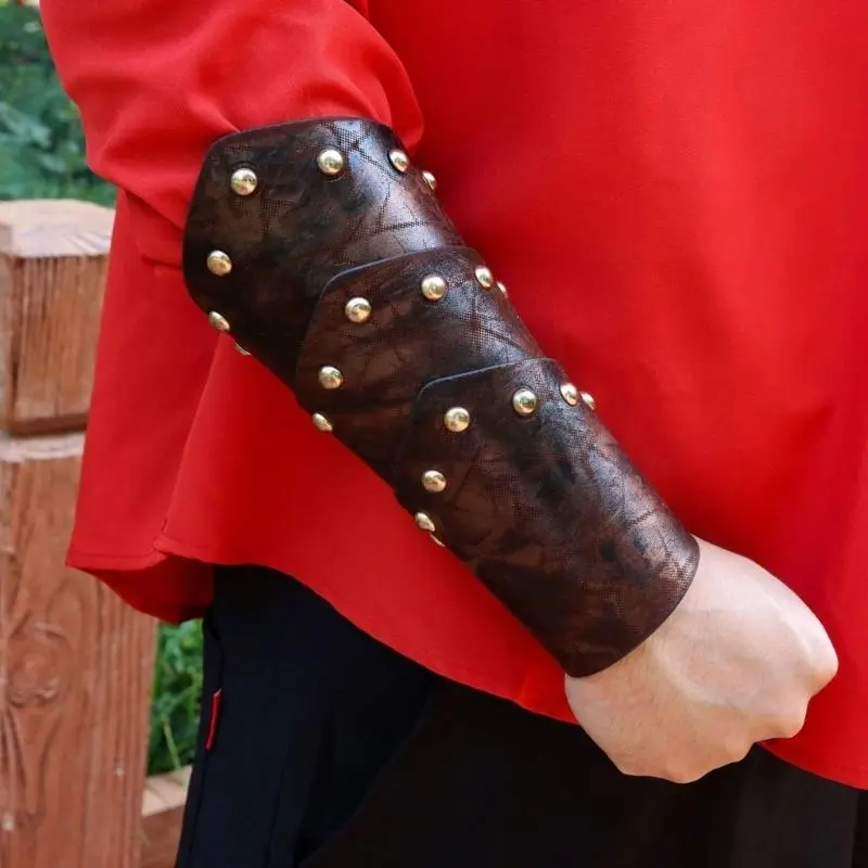 652F Lace Up Arm Gauntlets Adult Vintage Arm Guard Cosplay Costume PU Arm Bracers RolePlay Armband for Stage Performances