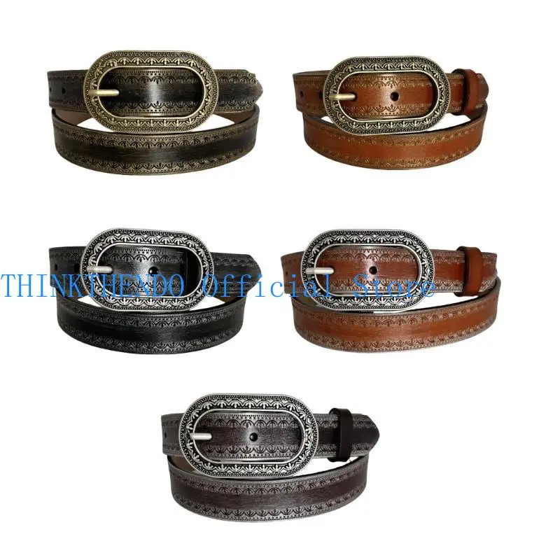 652F Western Styles Ladies Waist Belt Antique Carved Buckles Waistband Elastics Belt for Casual and Party Outfits