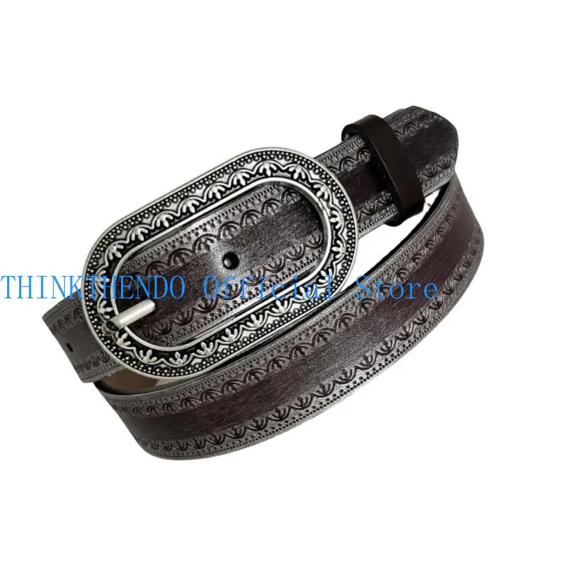 652F Western Styles Ladies Waist Belt Antique Carved Buckles Waistband Elastics Belt for Casual and Party Outfits