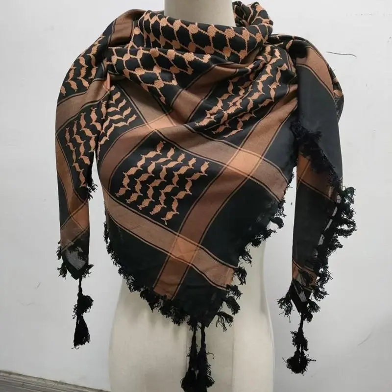 39BB Multiuse Shemagh Head Scarf Sun Protective Arab Keffiyeh Polyester Headscarf Arabian Headcover Fringed Shawl for Daily U