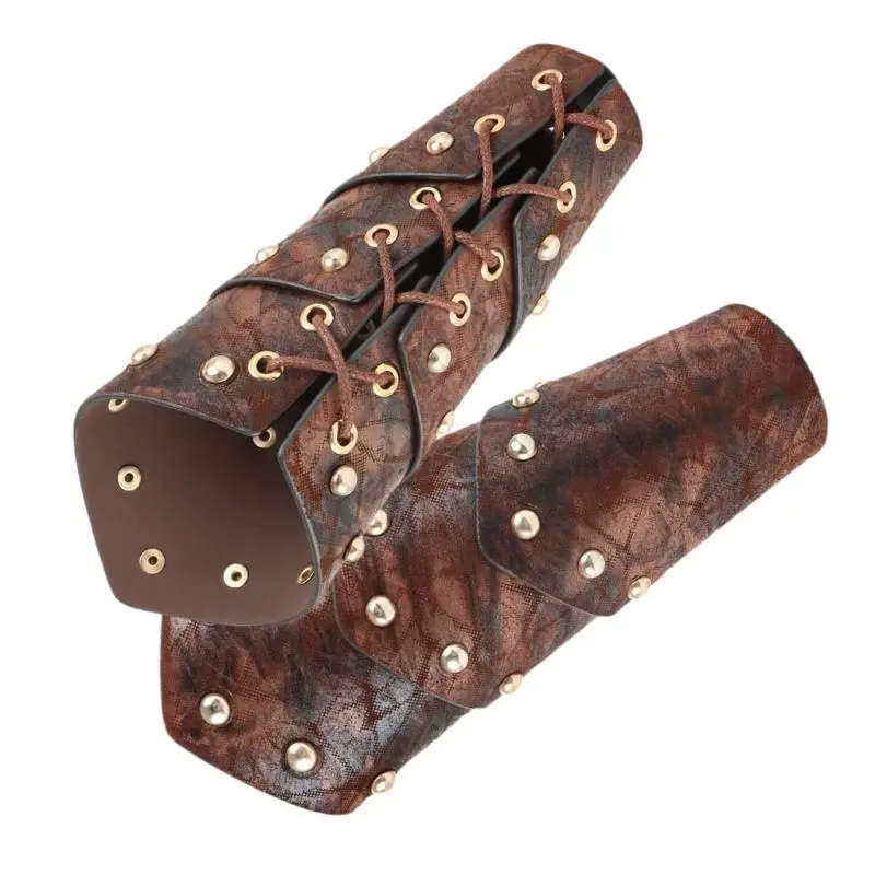 652F Lace Up Arm Gauntlets Adult Vintage Arm Guard Cosplay Costume PU Arm Bracers RolePlay Armband for Stage Performances