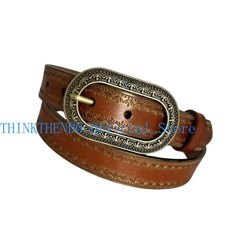 652F Western Styles Ladies Waist Belt Antique Carved Buckles Waistband Elastics Belt for Casual and Party Outfits