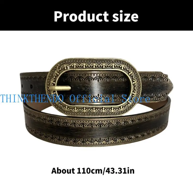 652F Western Styles Ladies Waist Belt Antique Carved Buckles Waistband Elastics Belt for Casual and Party Outfits