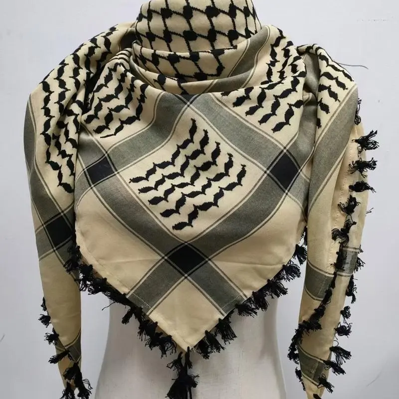 39BB Multiuse Shemagh Head Scarf Sun Protective Arab Keffiyeh Polyester Headscarf Arabian Headcover Fringed Shawl for Daily U