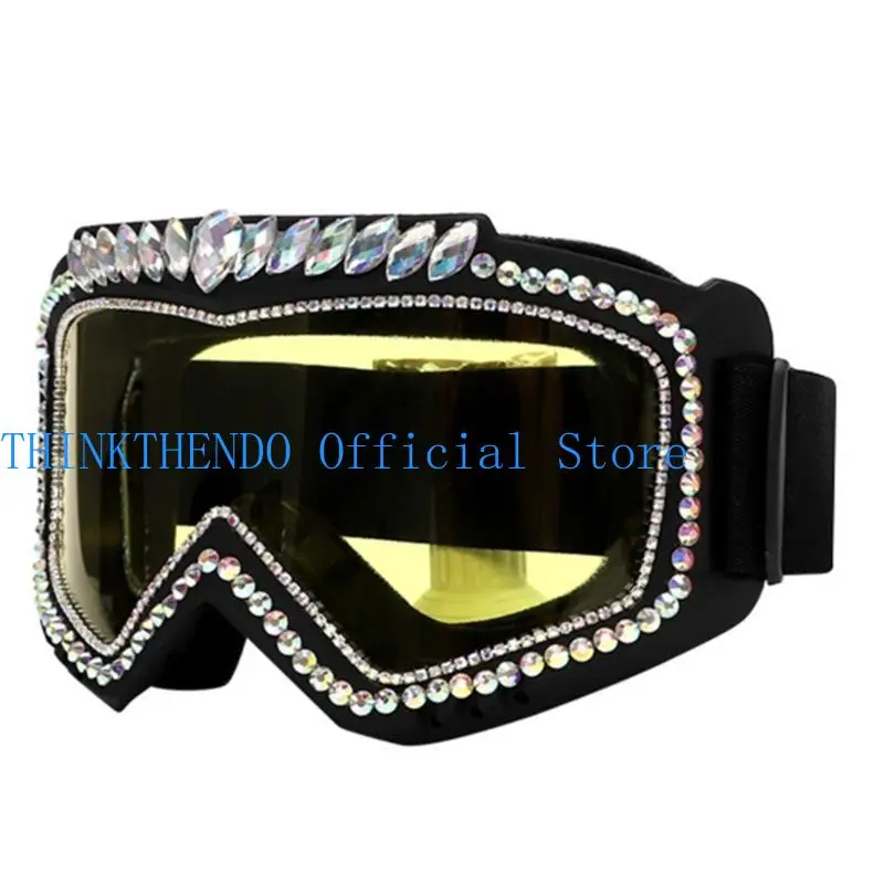 652F Vintage Rhinestones Goggles Cycling Sunglasses Colorful Sun Protecting Glasses for Outdoor Festivals