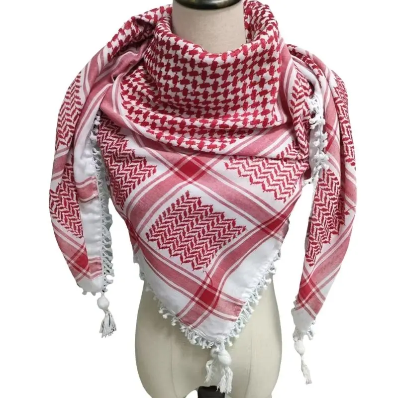 39BB Multiuse Shemagh Head Scarf Sun Protective Arab Keffiyeh Polyester Headscarf Arabian Headcover Fringed Shawl for Daily U
