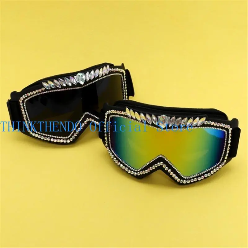 652F Vintage Rhinestones Goggles Cycling Sunglasses Colorful Sun Protecting Glasses for Outdoor Festivals