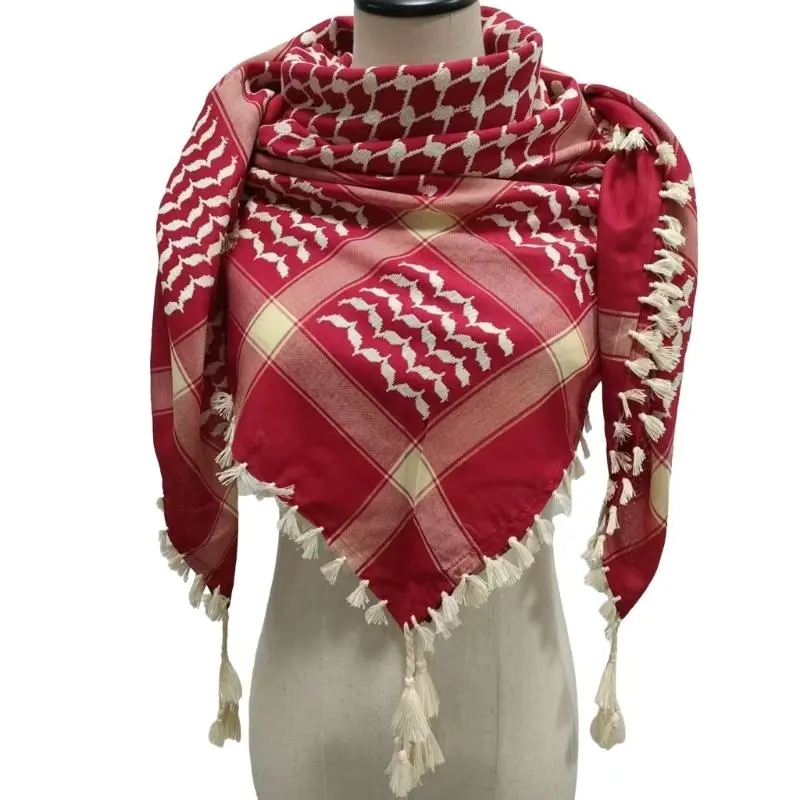 39BB Multiuse Shemagh Head Scarf Sun Protective Arab Keffiyeh Polyester Headscarf Arabian Headcover Fringed Shawl for Daily U