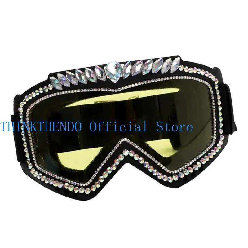 652F Vintage Rhinestones Goggles Cycling Sunglasses Colorful Sun Protecting Glasses for Outdoor Festivals