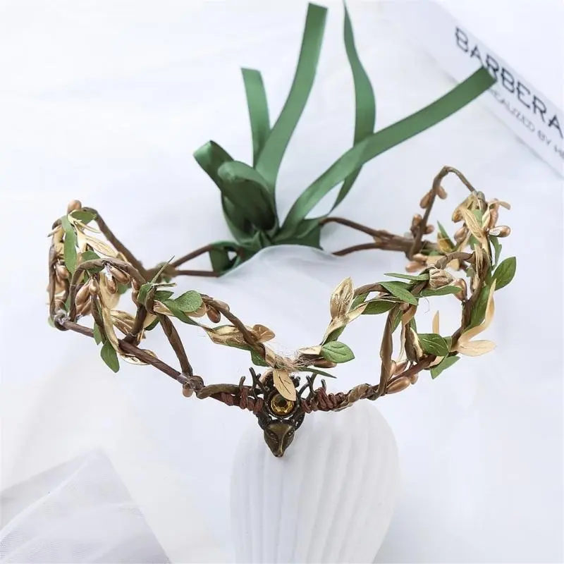 652F Elegant Leaves Hairband Bohemian Headband for Girls Trendy Model Show Performances Wedding Party Jewelry