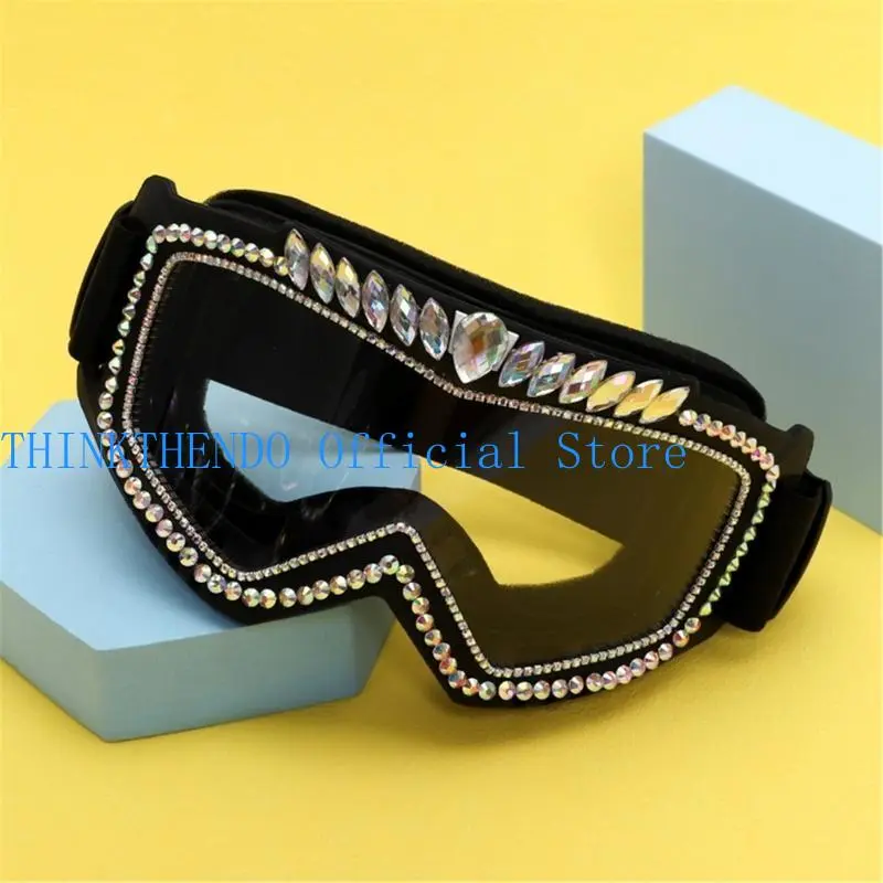 652F Vintage Rhinestones Goggles Cycling Sunglasses Colorful Sun Protecting Glasses for Outdoor Festivals