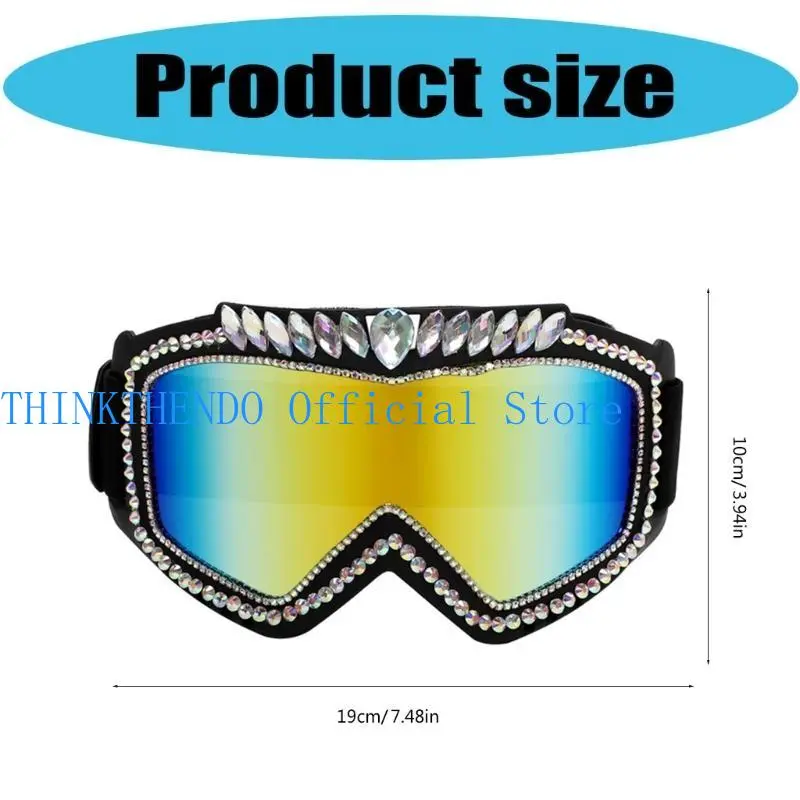 652F Vintage Rhinestones Goggles Cycling Sunglasses Colorful Sun Protecting Glasses for Outdoor Festivals