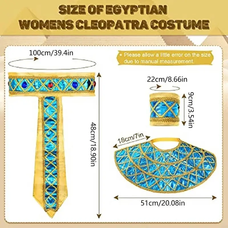 652F Egyptian Costume Accessories Set Egyptian Pharaoh Headpiece Egyptian Collar Wristbands for Halloween Role Play Cosplay