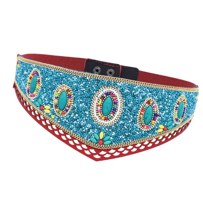 39BB Handwoven  Bead Belt Bohemian Style Women's Waist Accessory With Adjustable Tie Beach Vacation Essential