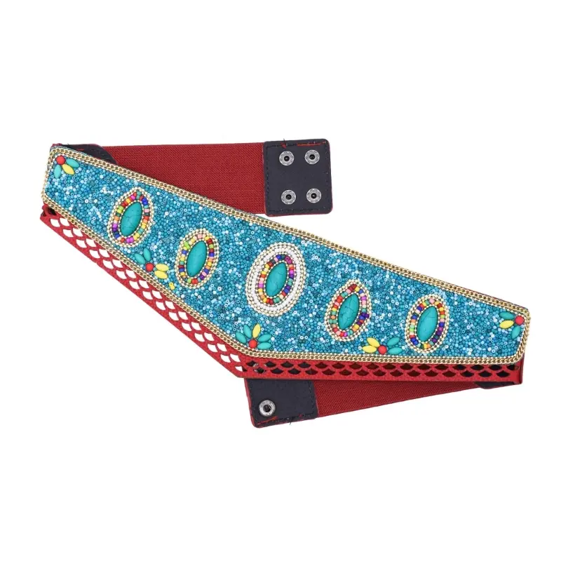 39BB Handwoven  Bead Belt Bohemian Style Women's Waist Accessory With Adjustable Tie Beach Vacation Essential