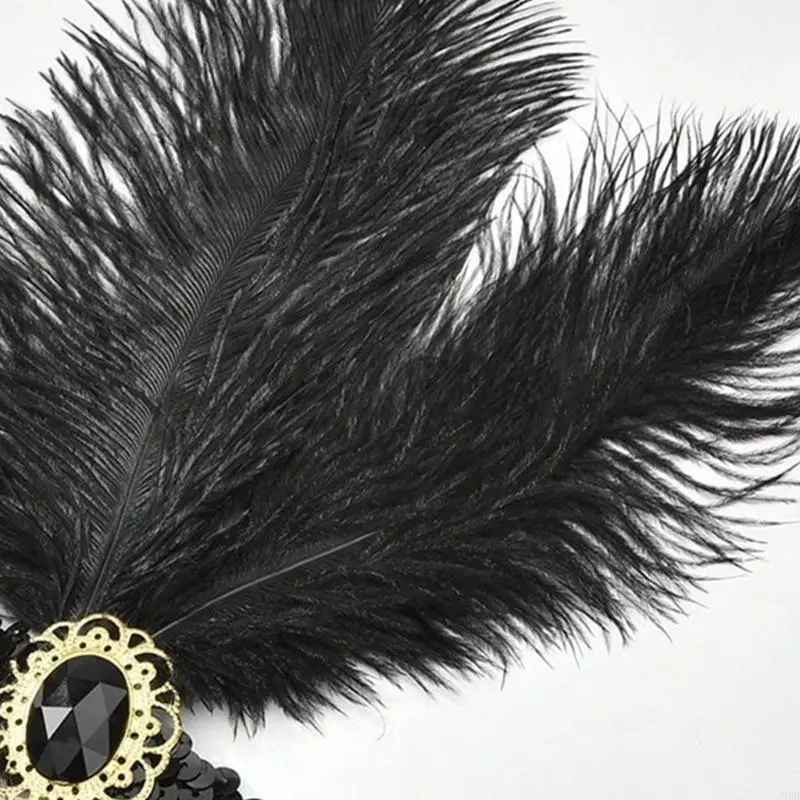 652F 1920s Costume Women's Lapel Accessories Set Vintage Dress Up with Headband, Satins Gloves, Faux Pearl Necklace