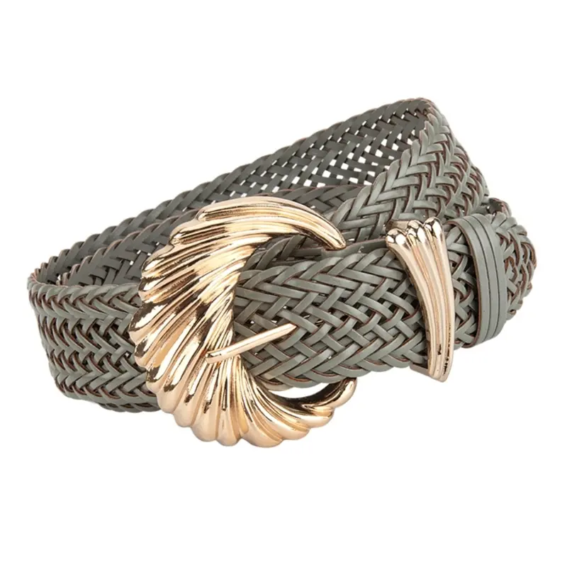 652F Korean Waistband Retro Simple Woven Leather Bran Paper Girdle Vintage Women's Waist Belt Sash for Coat Dresses