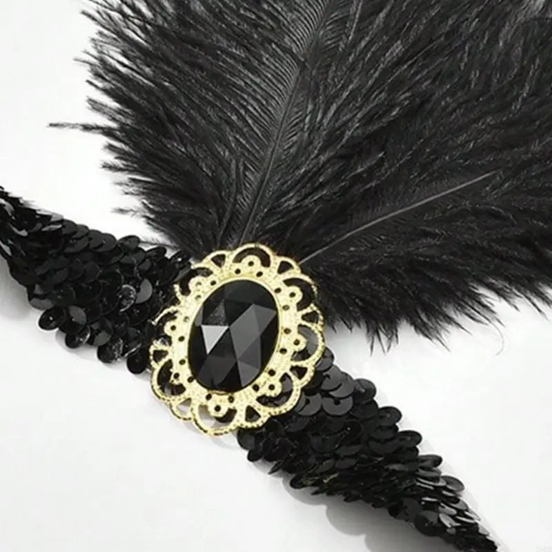 652F 1920s Costume Women's Lapel Accessories Set Vintage Dress Up with Headband, Satins Gloves, Faux Pearl Necklace