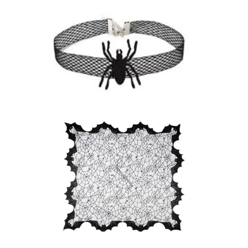 39BB Women Witch Hat with Eye Mask Choker Necklace Earrings Women Witch Costume