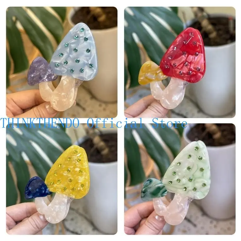 39BB Mushroom Hair Clip for Adult Teens Creative Rhinestones Jaw Clip Female Spring Barrette Daily Use Hair Decoration